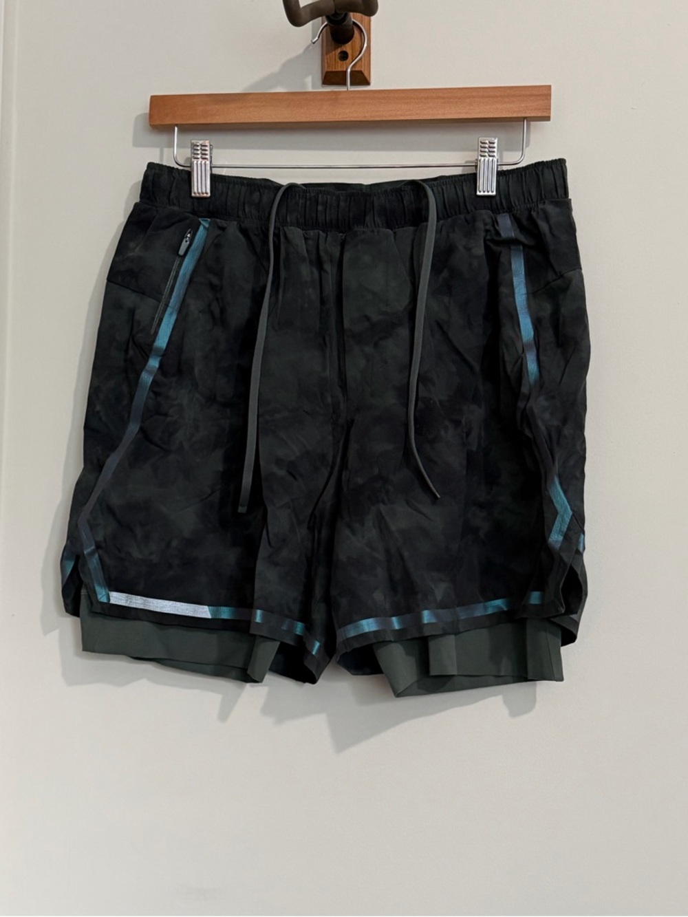 lululemon athletica Black Athletic Layered Shorts with Teal Accent